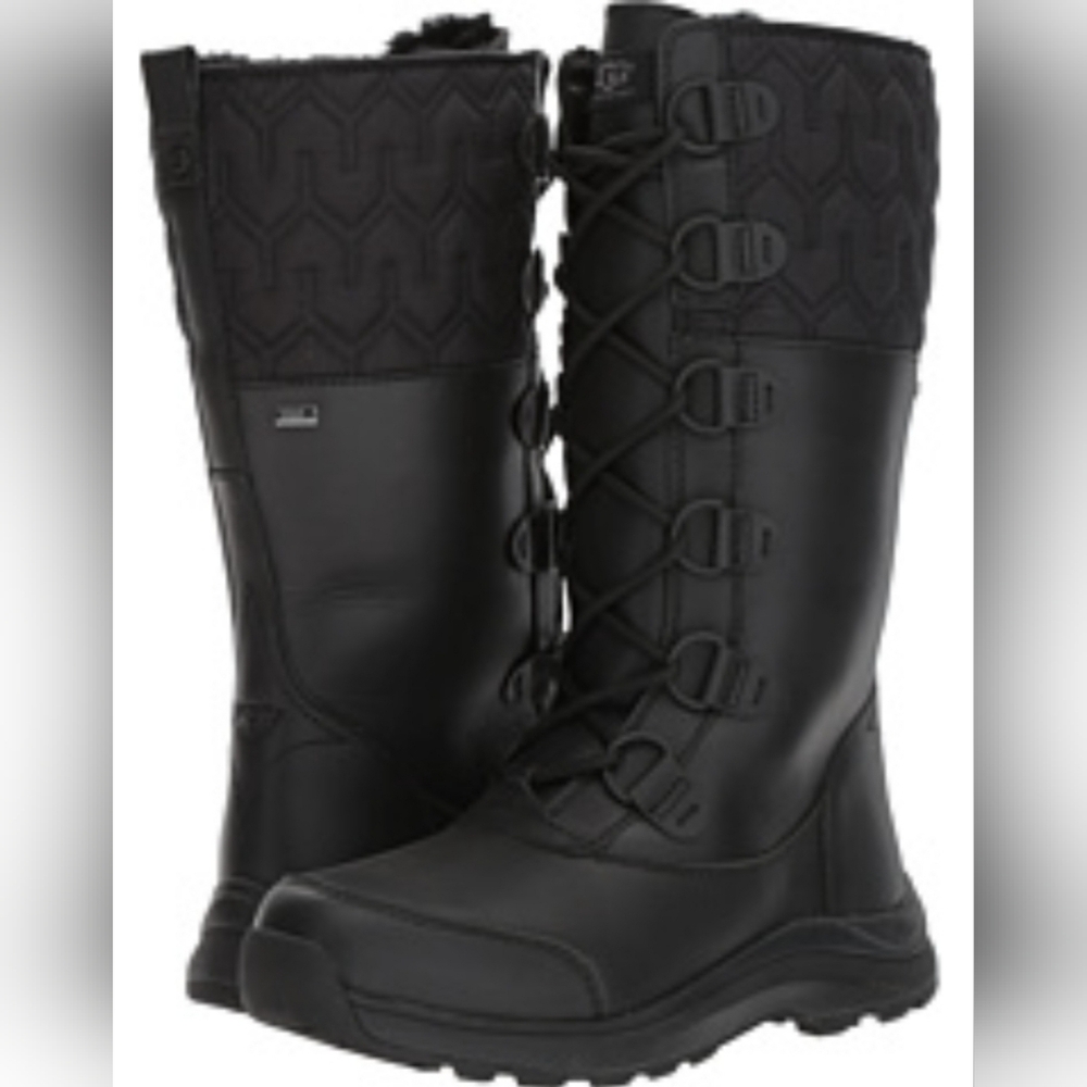 UGG Altason Frill Womens Black Leather Winter Boots. Size 9